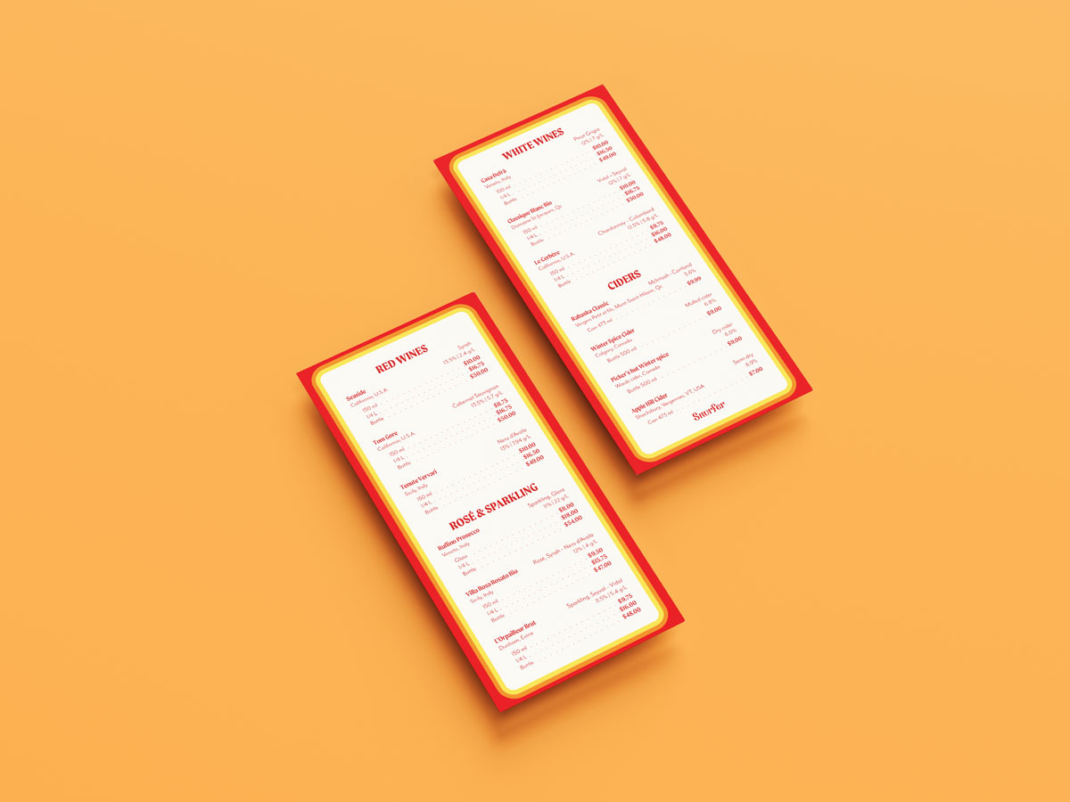 Menu du Snurfer - Les vins